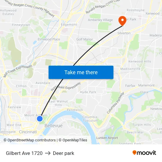 Gilbert Ave 1720 to Deer park map