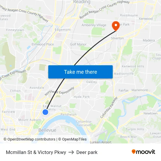 Mcmillan St & Victory Pkwy to Deer park map