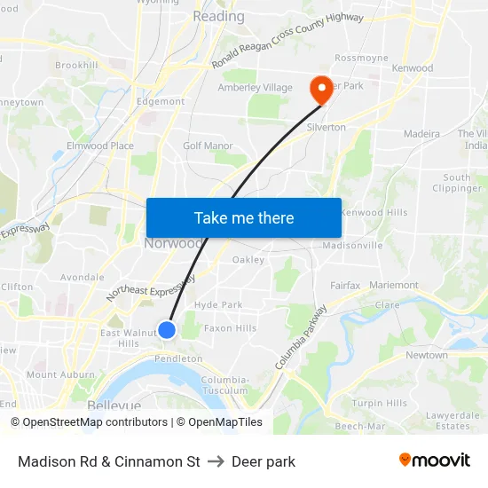 Madison Rd & Cinnamon St to Deer park map