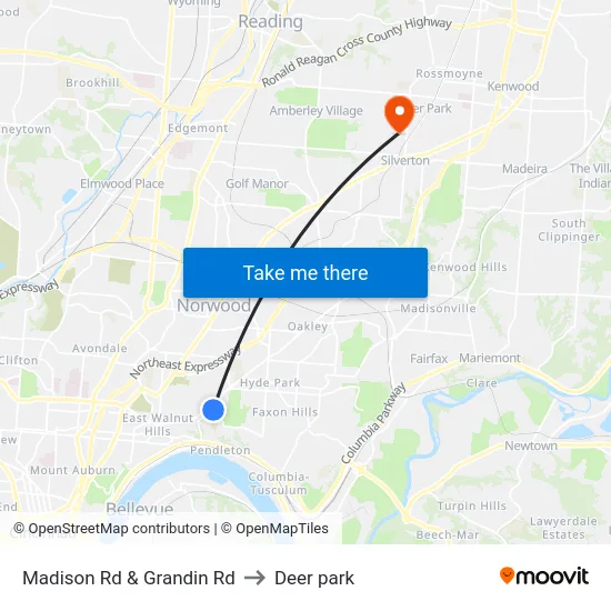 Madison Rd & Grandin Rd to Deer park map
