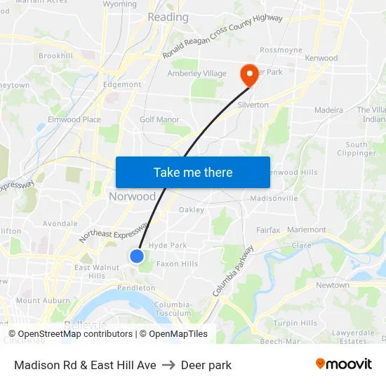 Madison Rd & East Hill Ave to Deer park map