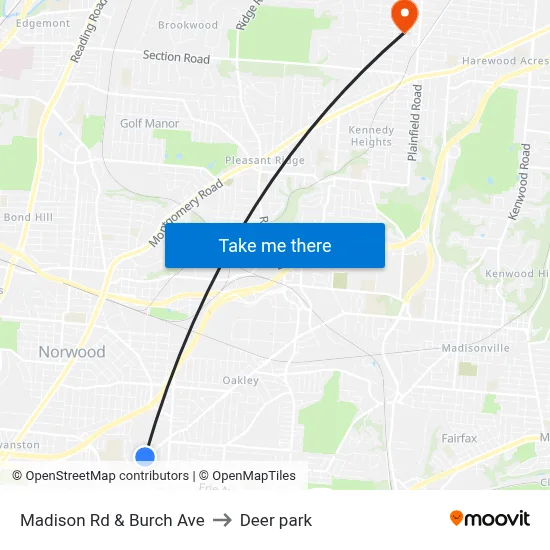 Madison Rd & Burch Ave to Deer park map