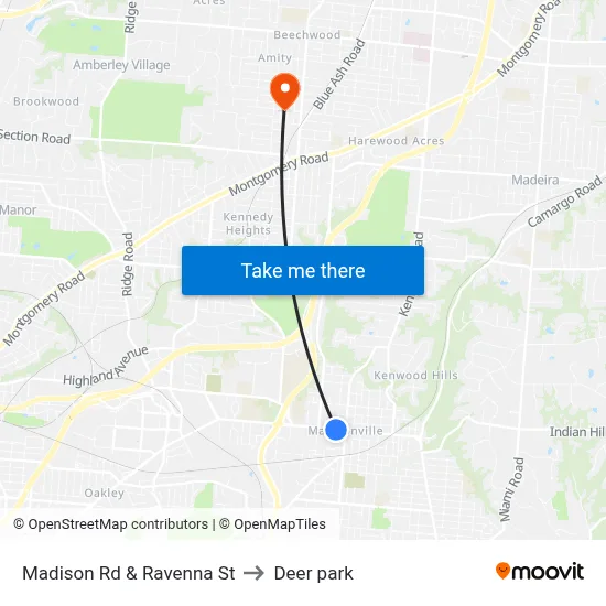Madison Rd & Ravenna St to Deer park map
