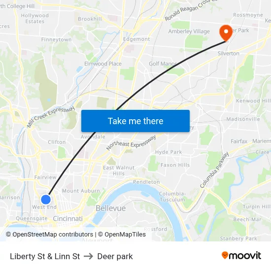 Liberty St & Linn St to Deer park map