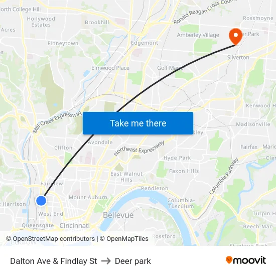 Dalton Ave & Findlay St to Deer park map