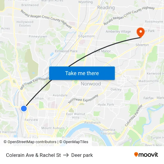Colerain Ave & Rachel St to Deer park map