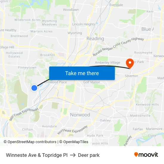 Winneste Ave & Topridge Pl to Deer park map