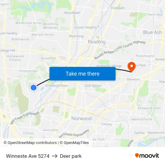 Winneste Ave 5274 to Deer park map