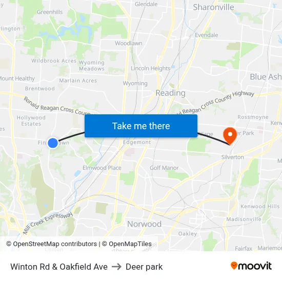 Winton Rd & Oakfield Ave to Deer park map