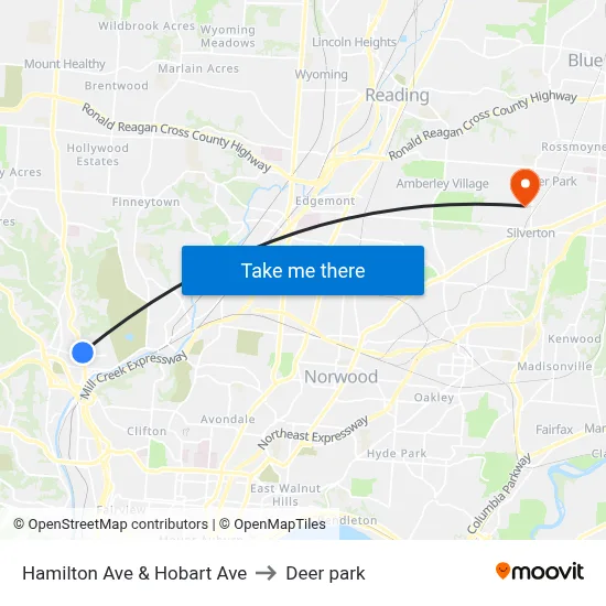 Hamilton Ave & Hobart Ave to Deer park map