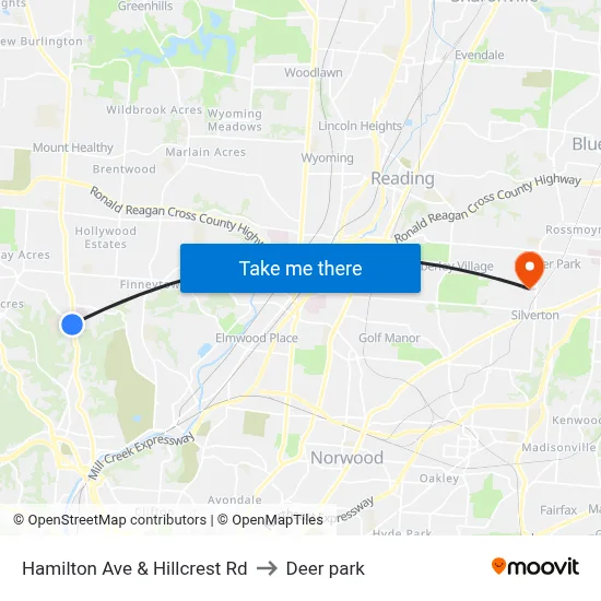 Hamilton Ave & Hillcrest Rd to Deer park map