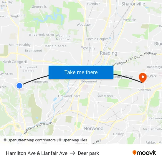 Hamilton Ave & Llanfair Ave to Deer park map