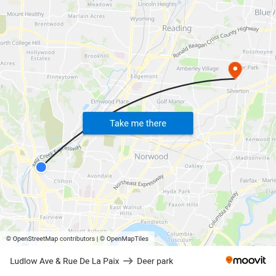 Ludlow Ave & Rue De La Paix to Deer park map