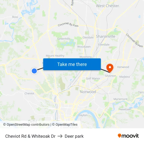 Cheviot Rd & Whiteoak Dr to Deer park map