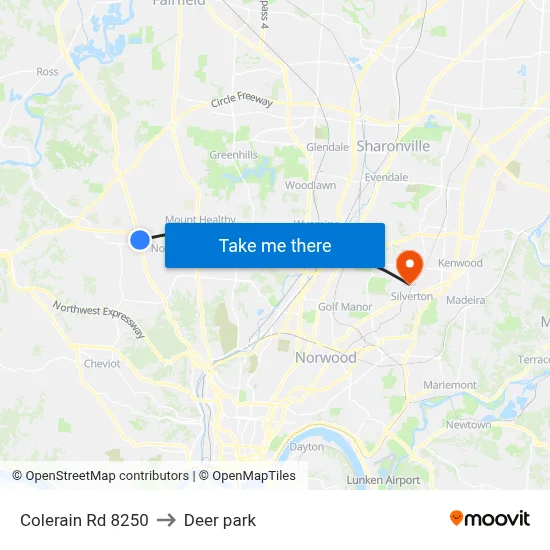 Colerain Rd 8250 to Deer park map