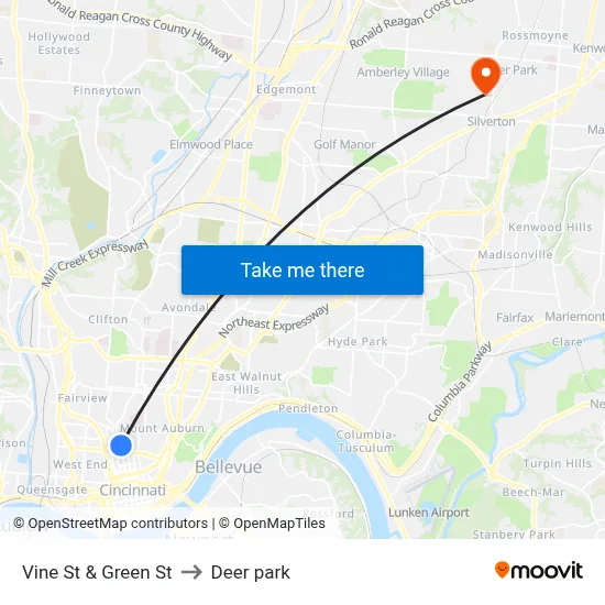 Vine St & Green St to Deer park map