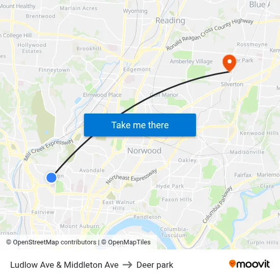 Ludlow Ave & Middleton Ave to Deer park map