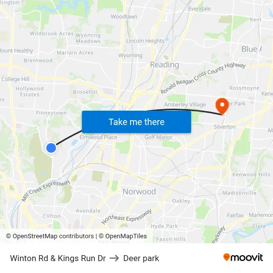 Winton Rd & Kings Run Dr to Deer park map