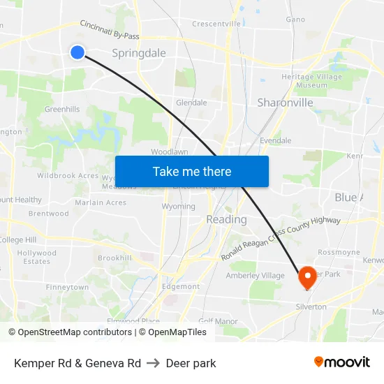 Kemper Rd & Geneva Rd to Deer park map