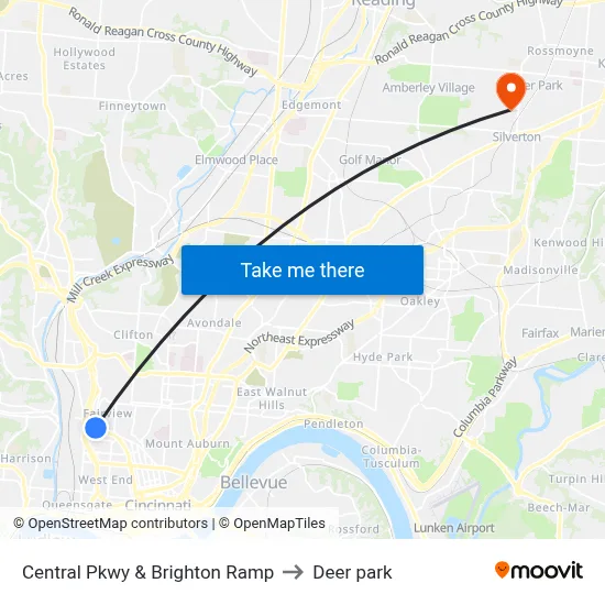 Central Pkwy & Brighton Ramp to Deer park map