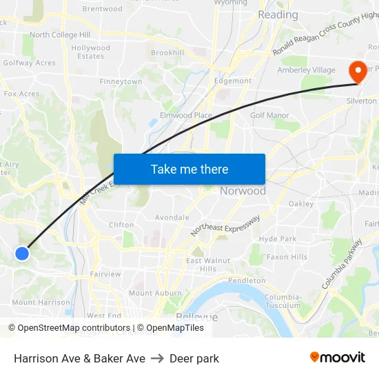 Harrison Ave & Baker Ave to Deer park map