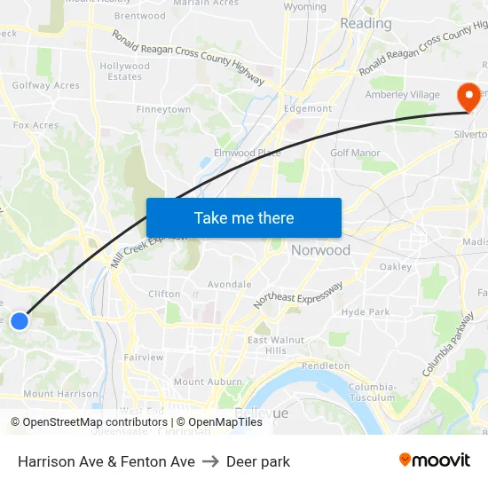 Harrison Ave & Fenton Ave to Deer park map