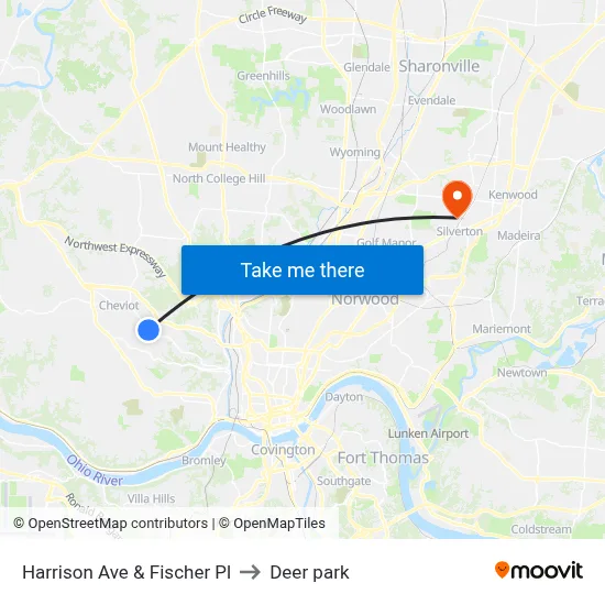 Harrison Ave & Fischer Pl to Deer park map