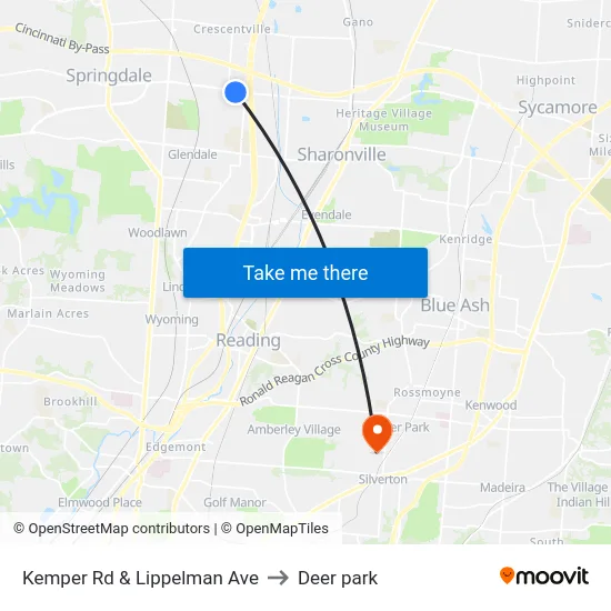 Kemper Rd & Lippelman Ave to Deer park map