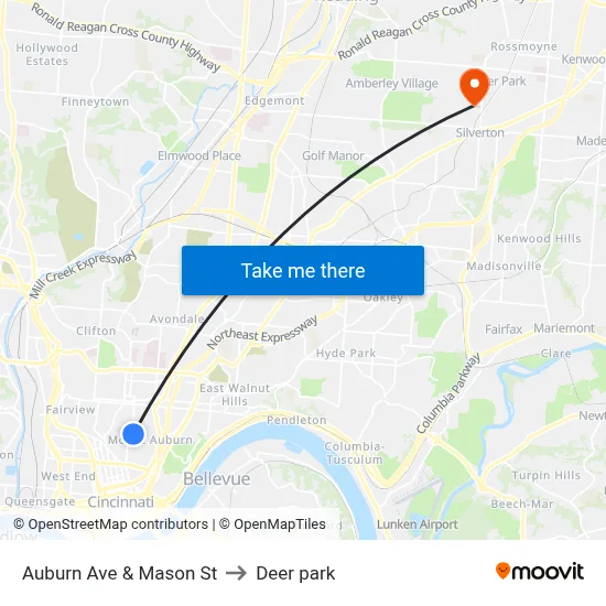 Auburn Ave & Mason St to Deer park map