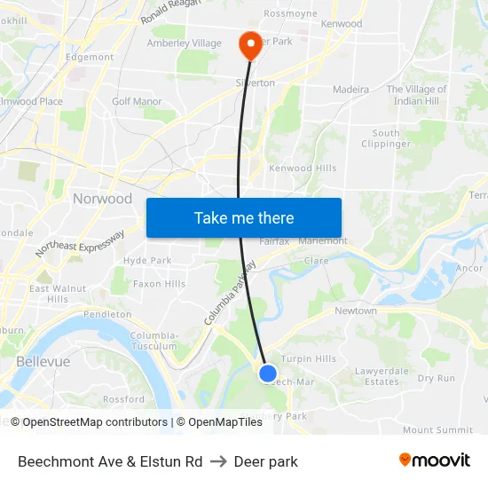 Beechmont Ave & Elstun Rd to Deer park map