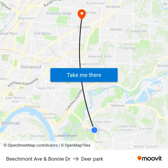 Beechmont  Ave & Bonnie Dr to Deer park map