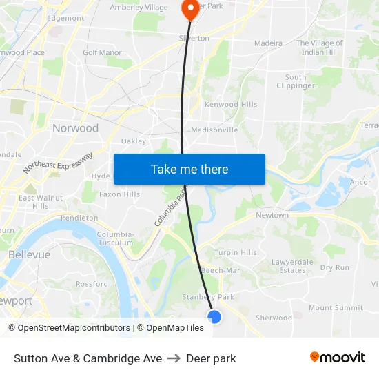 Sutton Ave & Cambridge Ave to Deer park map
