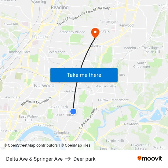 Delta Ave & Springer Ave to Deer park map