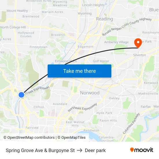Spring Grove Ave & Burgoyne St to Deer park map