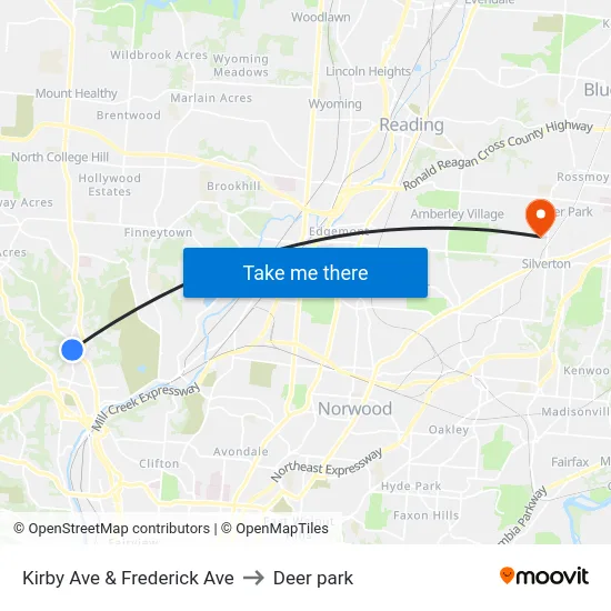 Kirby Ave & Frederick Ave to Deer park map