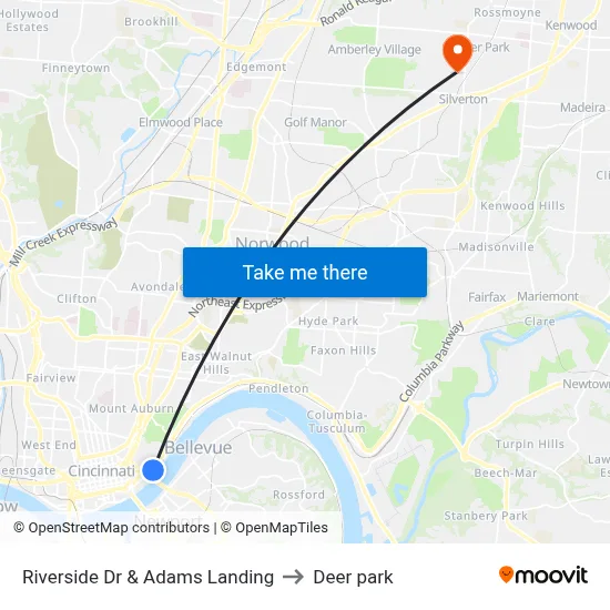 Riverside Dr & Adams Landing to Deer park map
