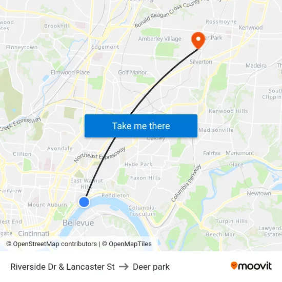 Riverside Dr & Lancaster St to Deer park map