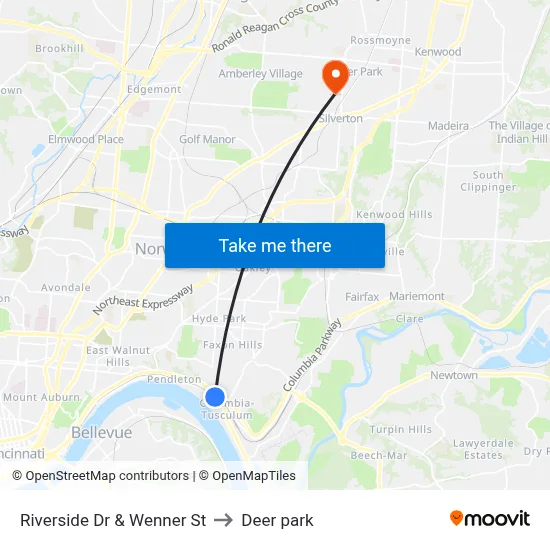 Riverside Dr & Wenner St to Deer park map