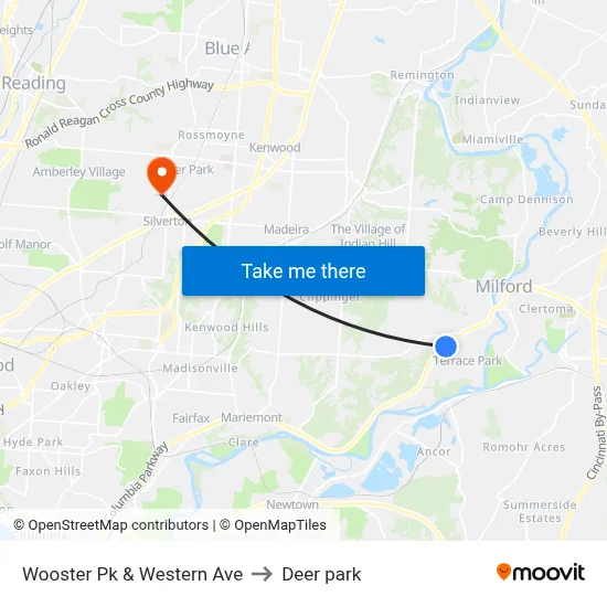 Wooster Pk & Western Ave to Deer park map