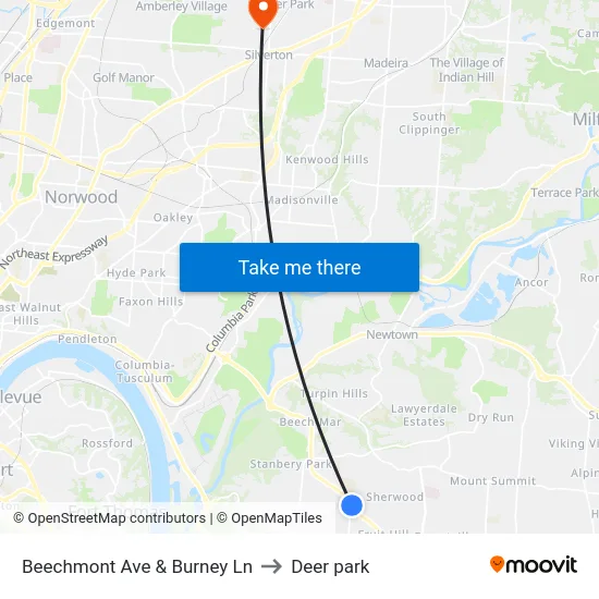 Beechmont Ave & Burney Ln to Deer park map