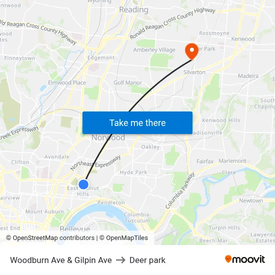 Woodburn Ave & Gilpin Ave to Deer park map