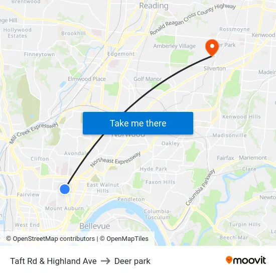 Taft Rd & Highland Ave to Deer park map