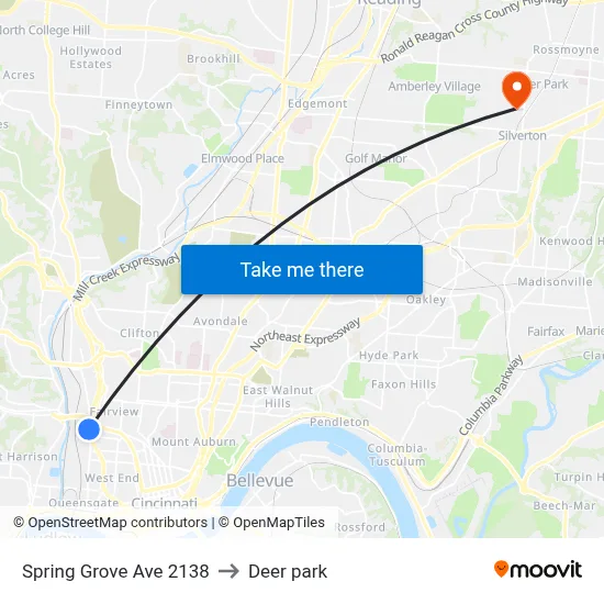 Spring Grove Ave 2138 to Deer park map