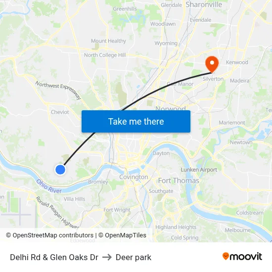Delhi Rd & Glen Oaks Dr to Deer park map