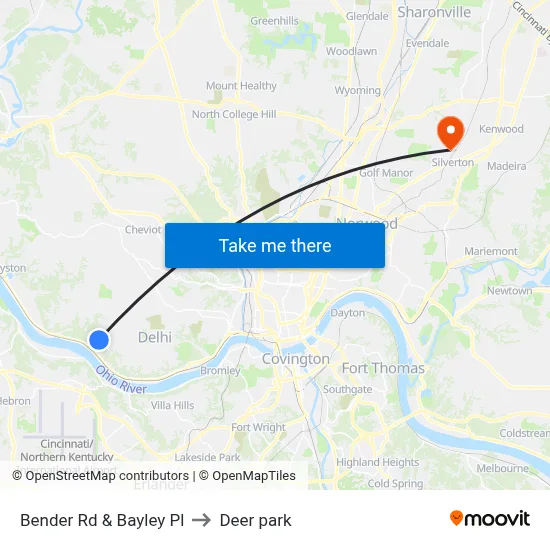 Bender Rd & Bayley Pl to Deer park map