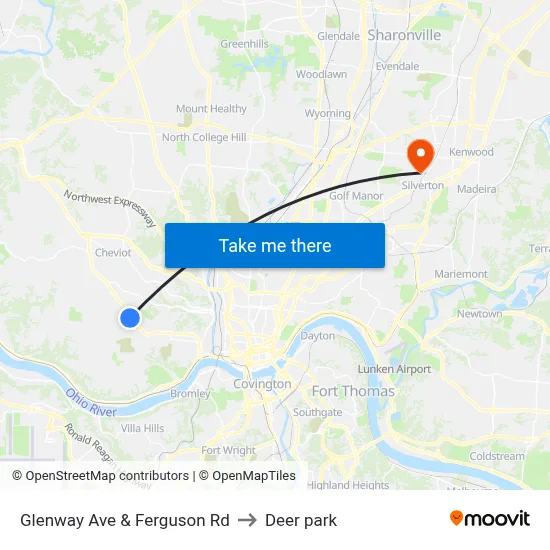 Glenway Ave & Ferguson Rd to Deer park map