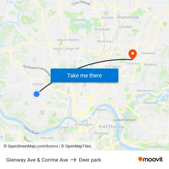 Glenway Ave & Corrine Ave to Deer park map
