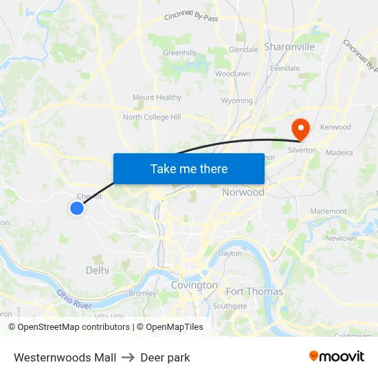 Westernwoods Mall to Deer park map