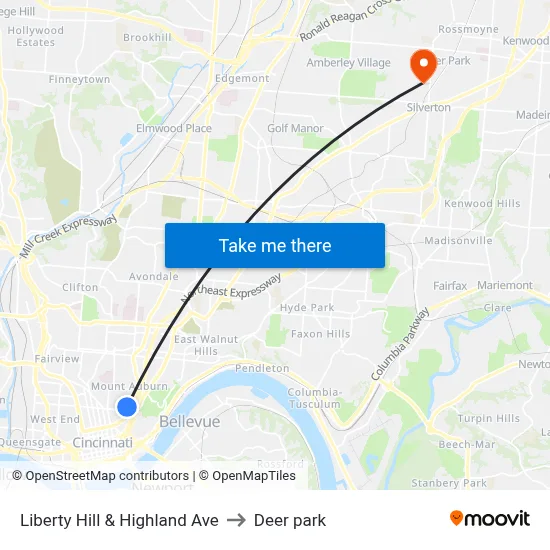 Liberty Hill & Highland Ave to Deer park map