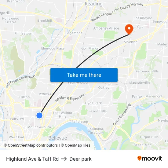 Highland Ave & Taft Rd to Deer park map
